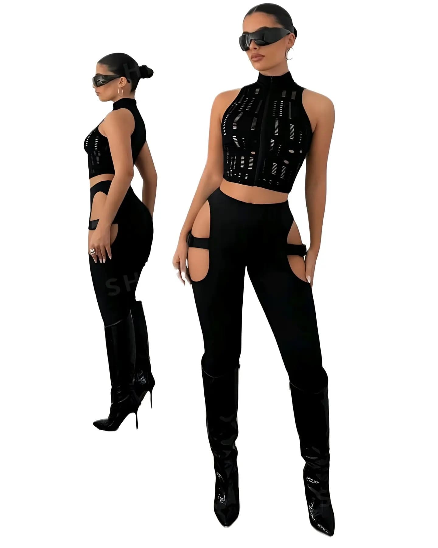 Pantalón negro con correas cyberpunk
