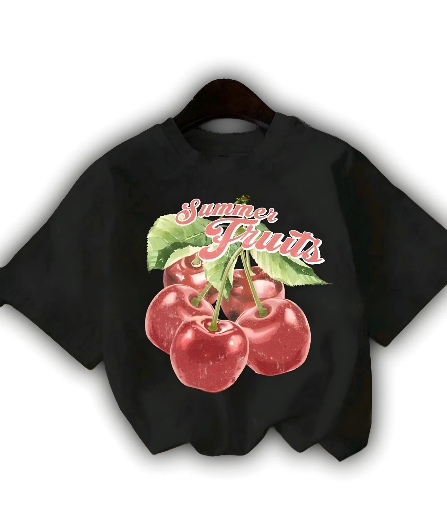 Top negro manga corta con cerezas
