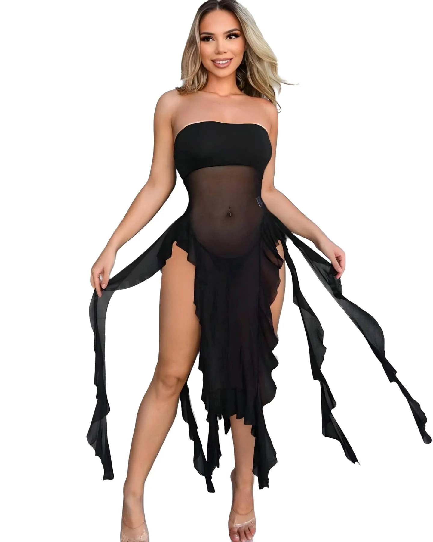 Vestido negro topless transparente medusa