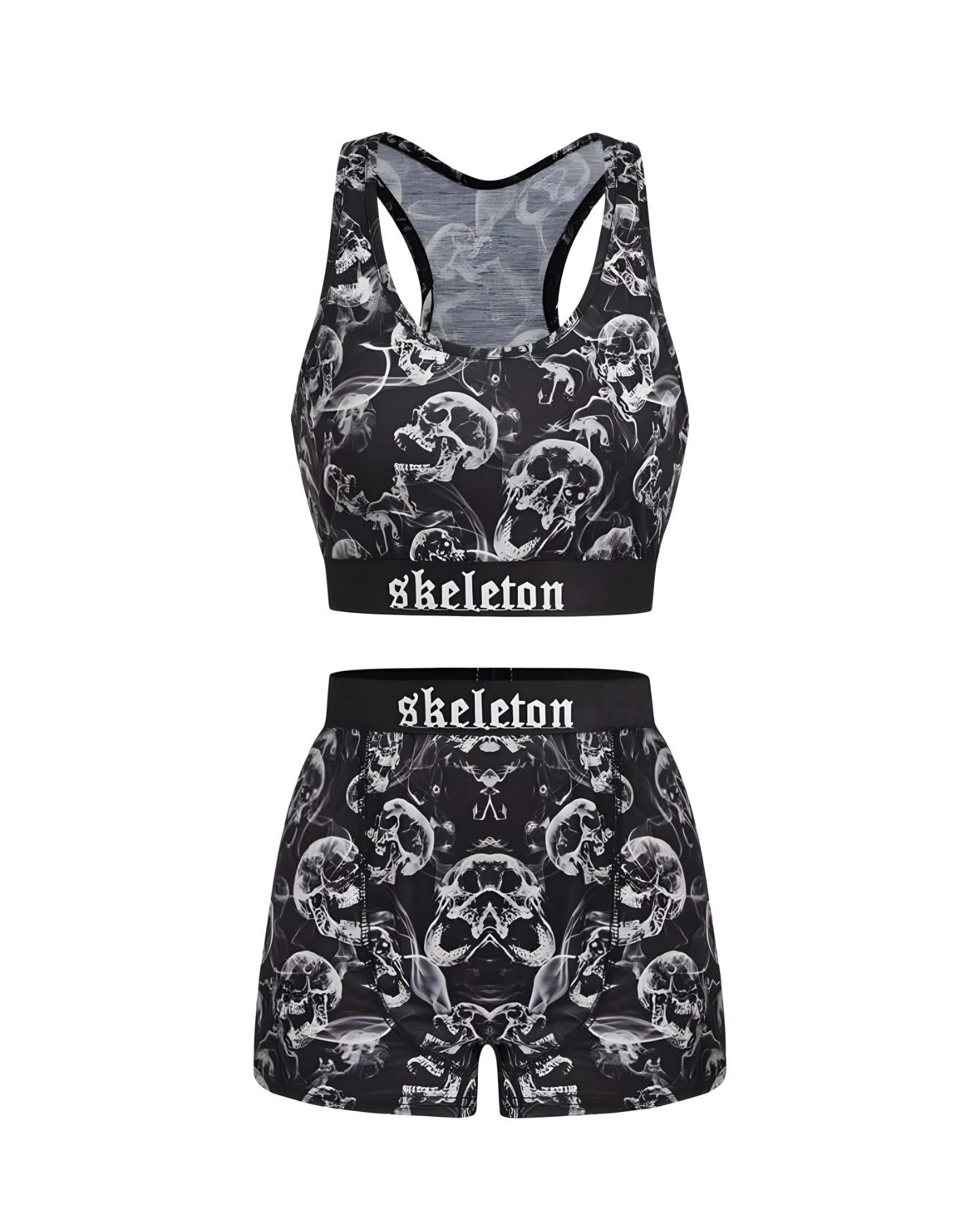 conjunto top y bóxer de calaveras negro