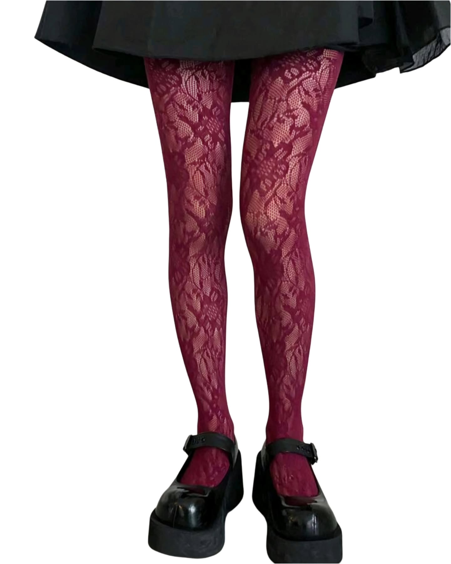 medias panty encaje floral vinotinto