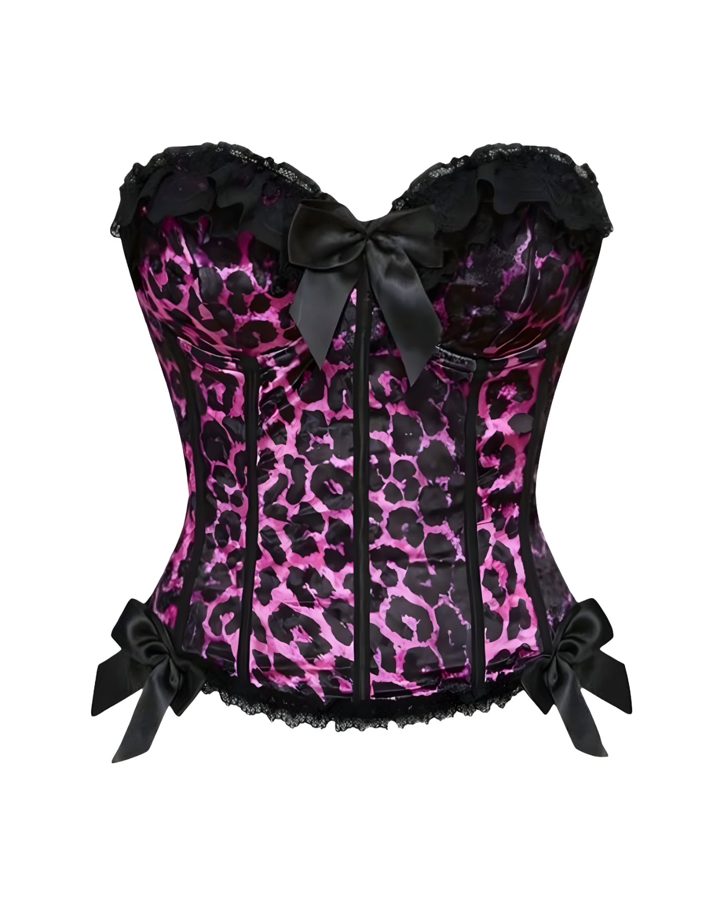 Top straple animal print fucsia con 3 lazos