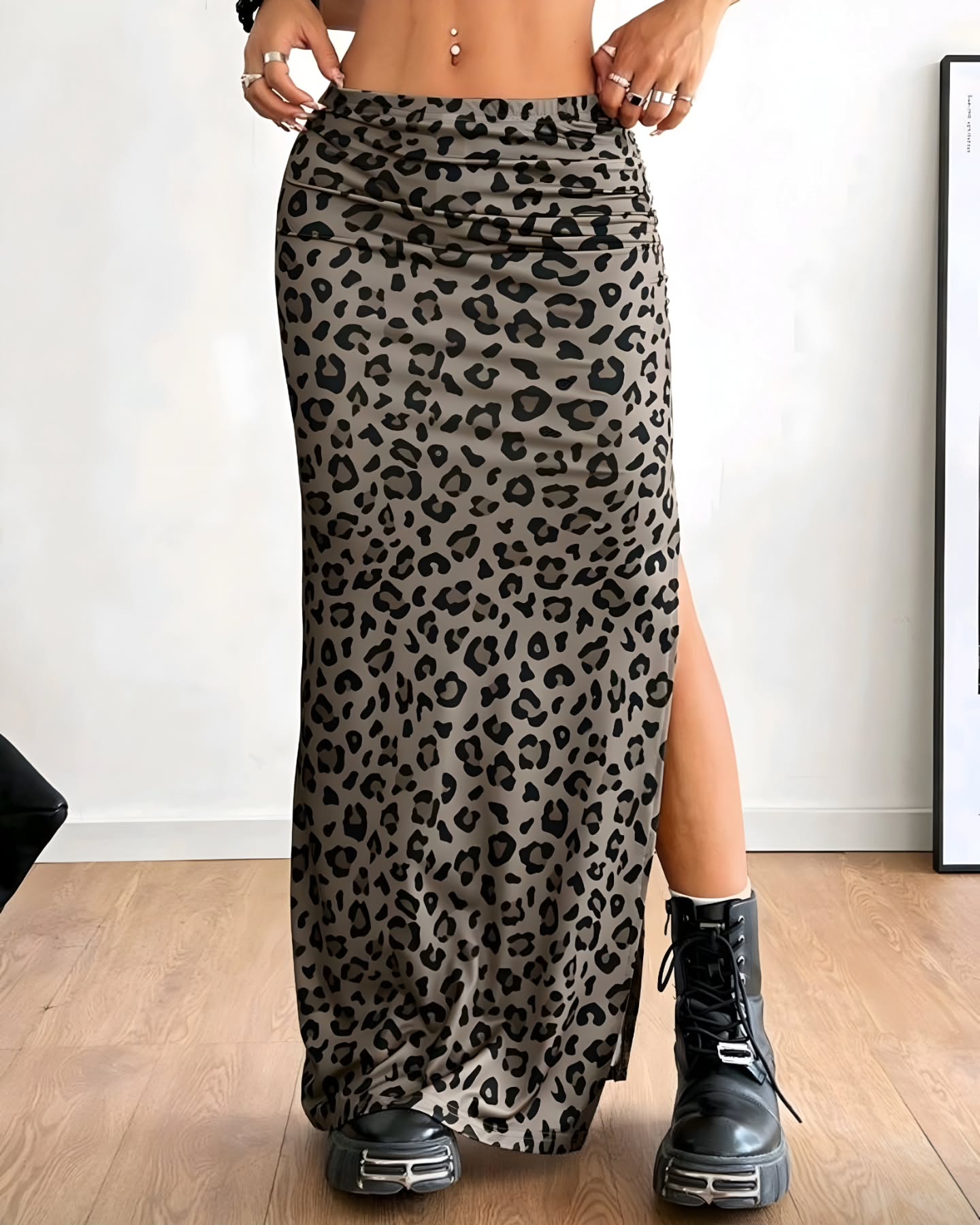 Falda larga animal print gris lisa
