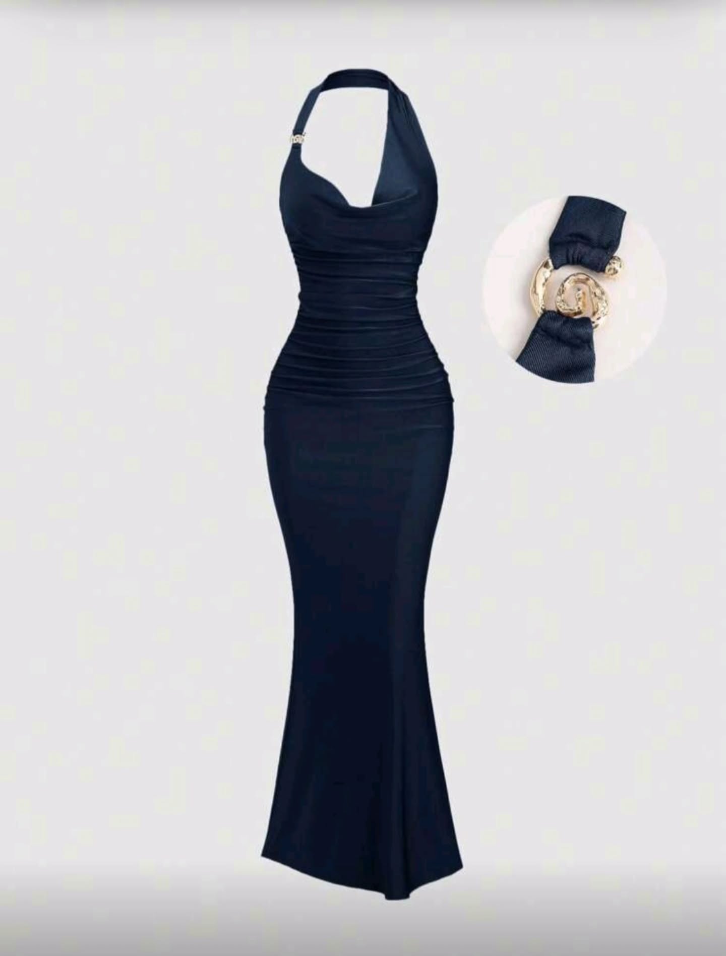 Vestido azul largo elegante cuello  bobo