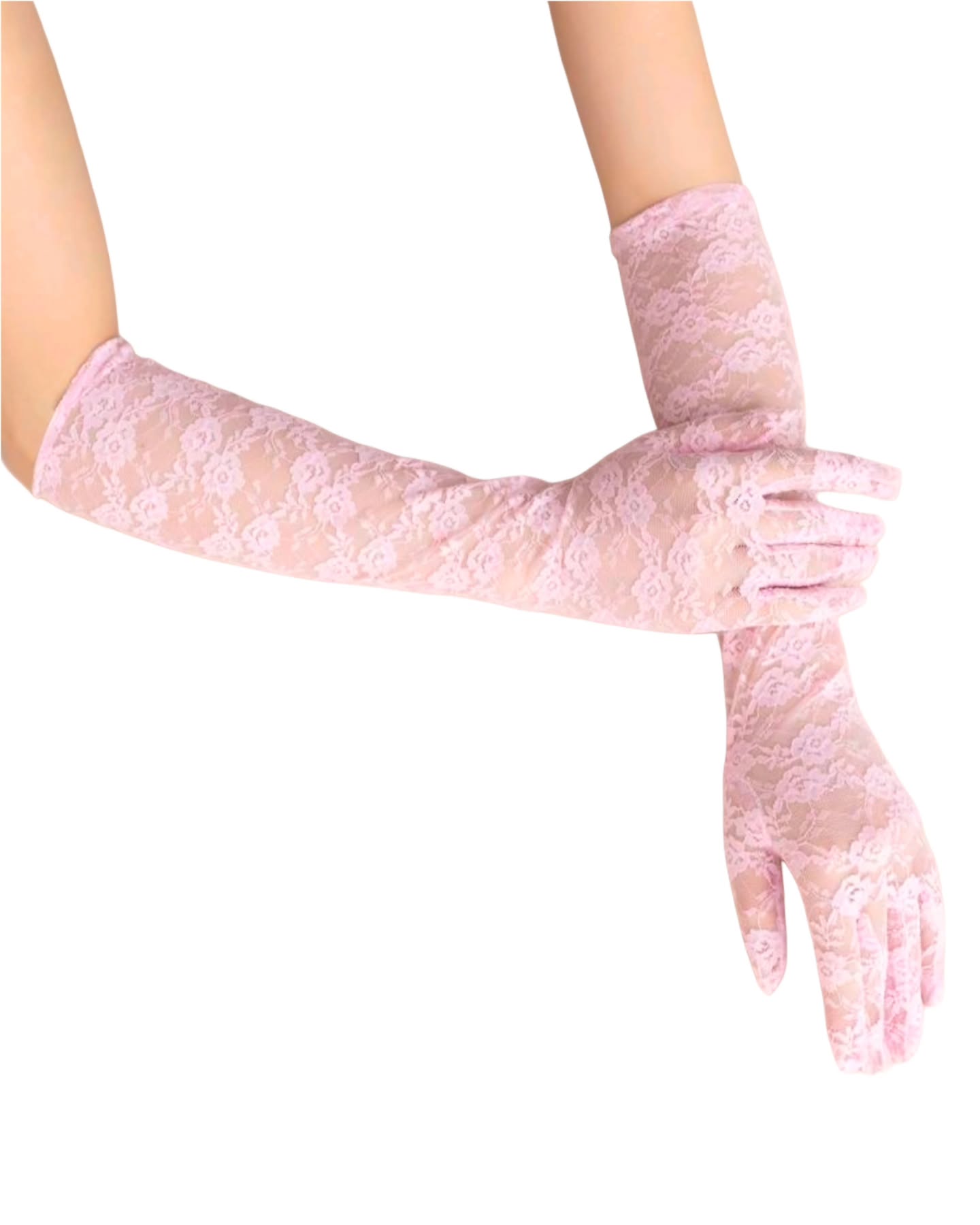 Guantes rosados de encaje largos