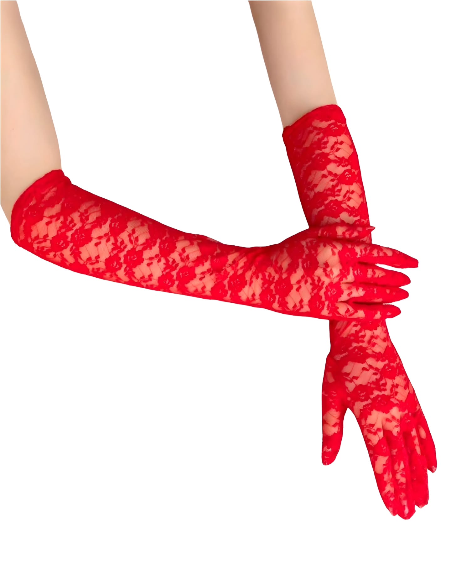 Guantes rojos de encaje largos