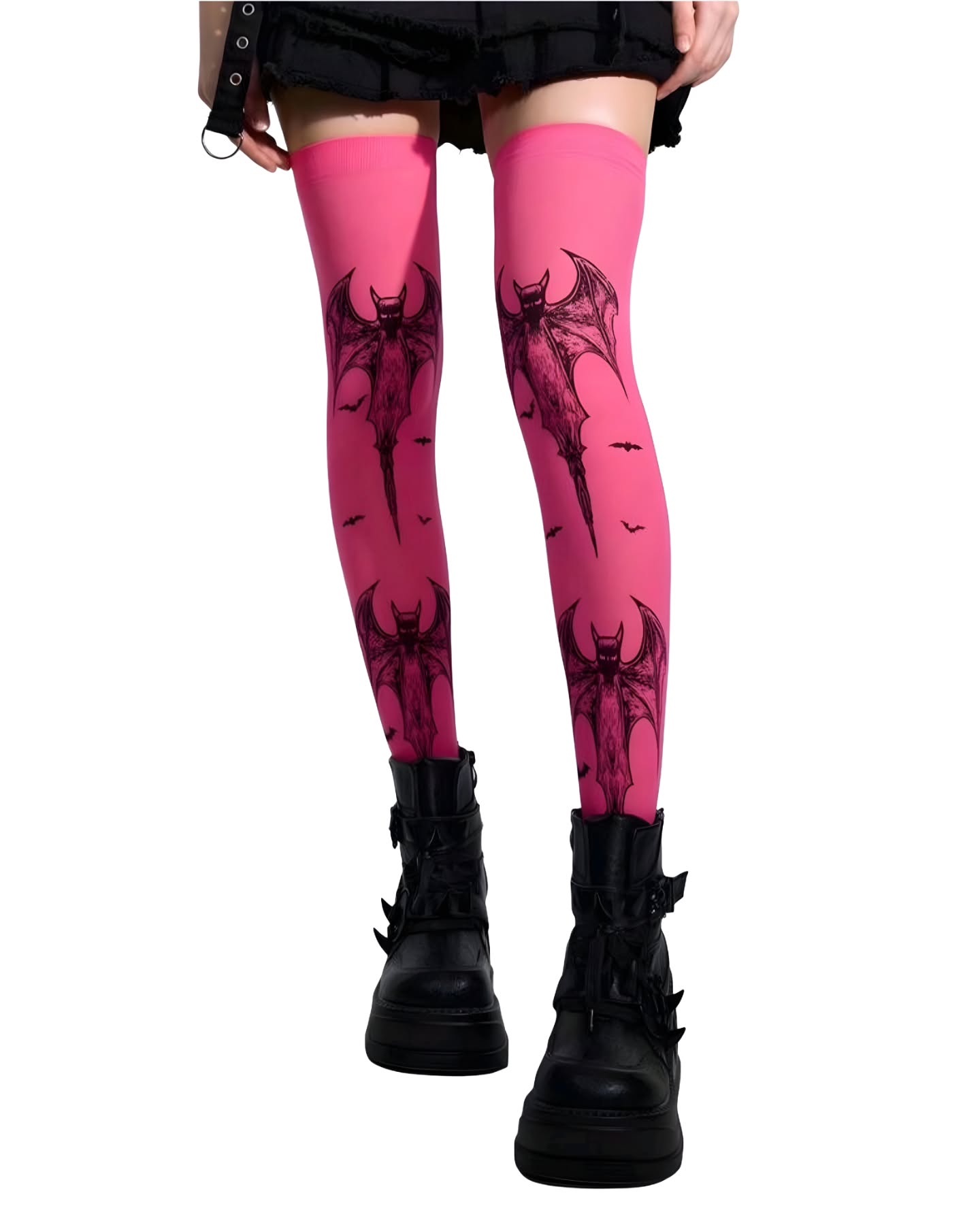 medias a muslo fucsias con murciélagos goth