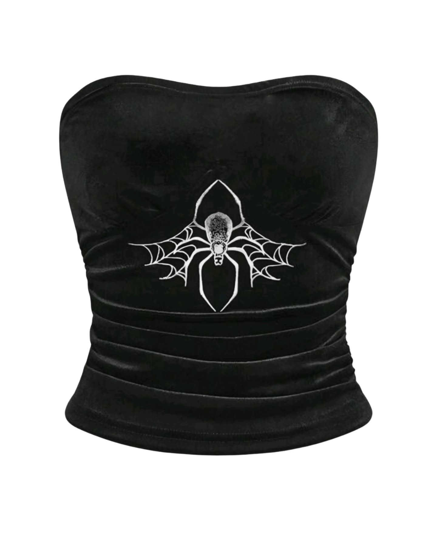 top negro straple gamuzado con araña en medio