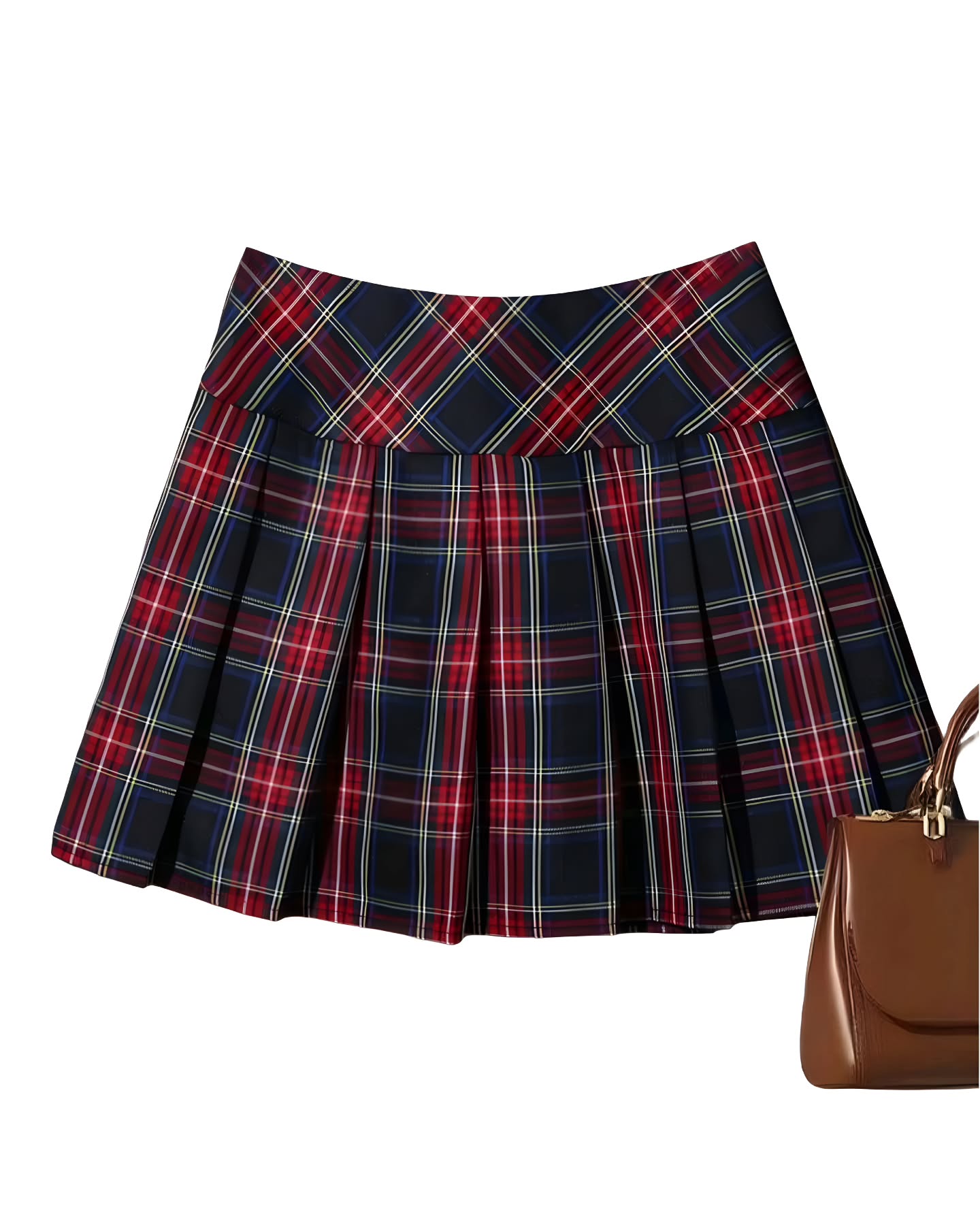 mini falda cuadros plisada azul con rojo