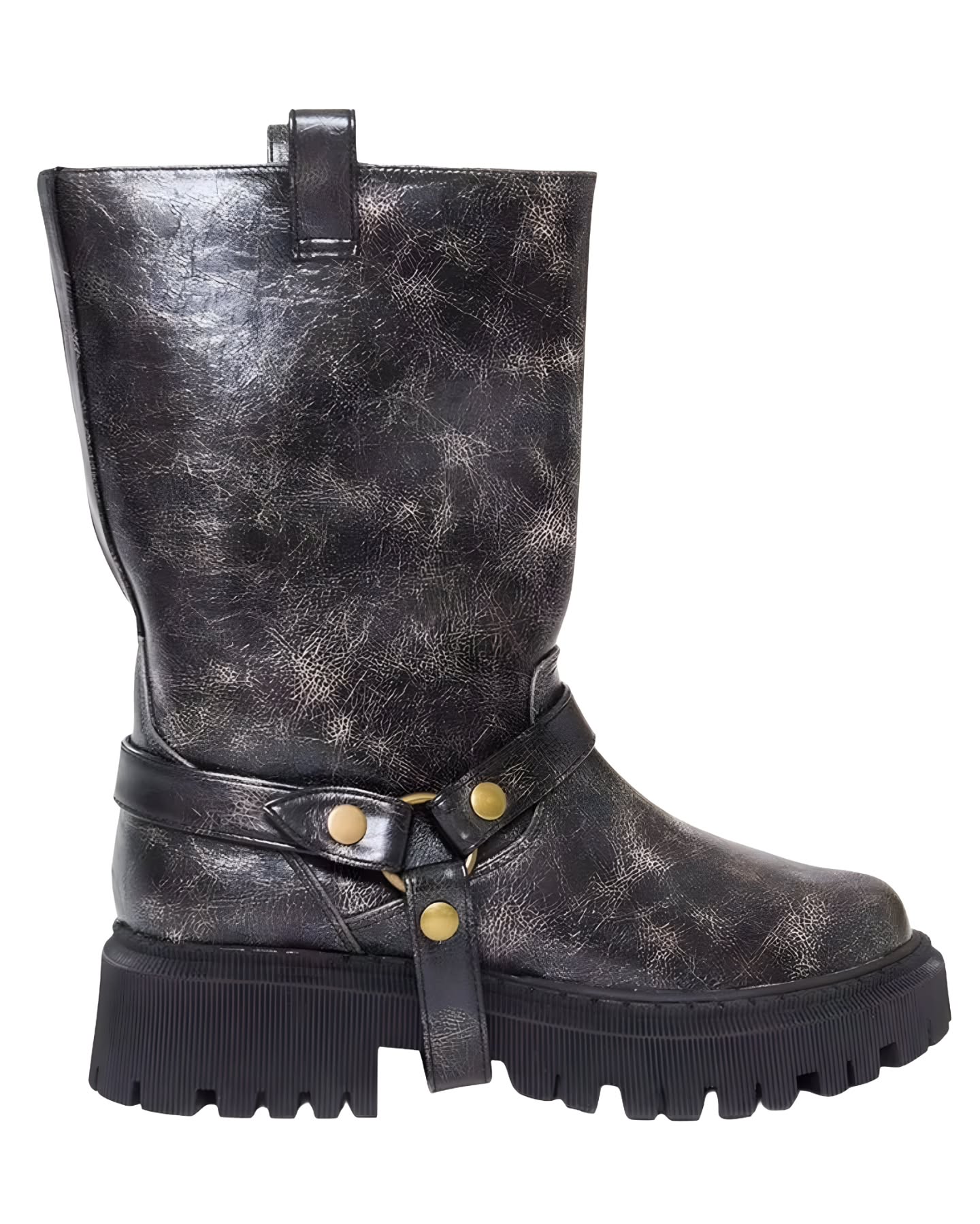 Botas cortas vaqueras negras con tiras de cuero