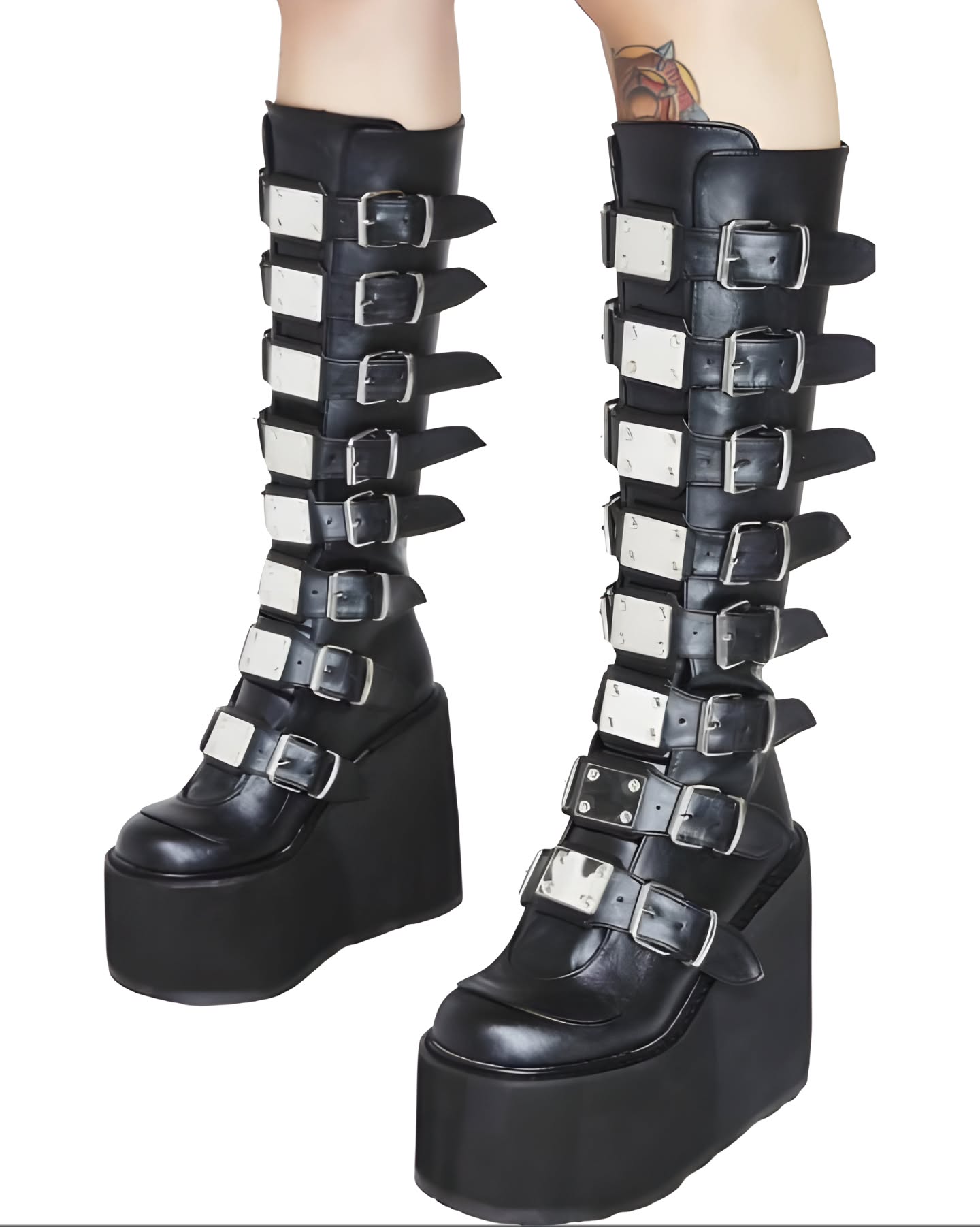 botas plataforma negras motera con chapas