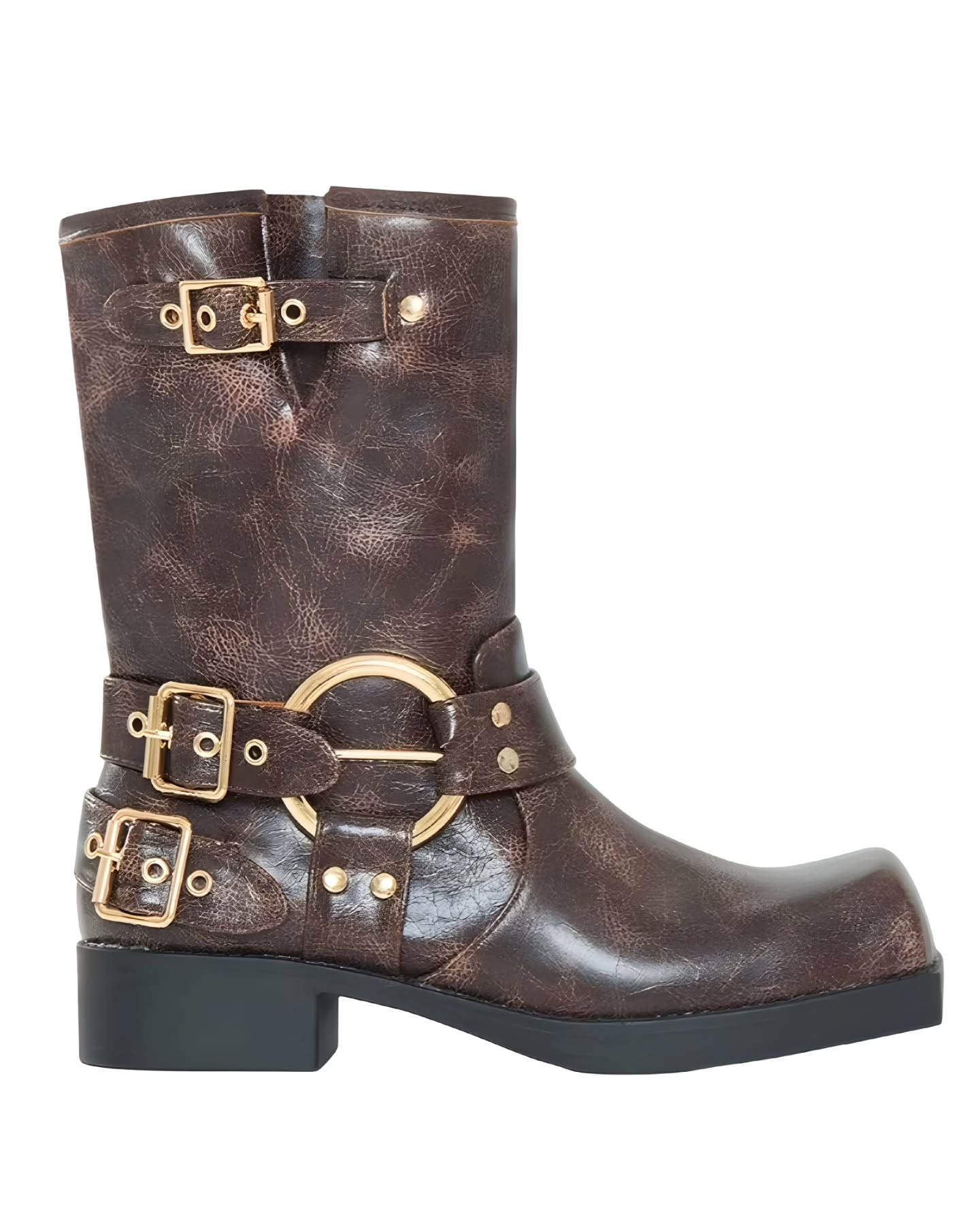 Botas cortas vaqueras marrón con aros dorados
