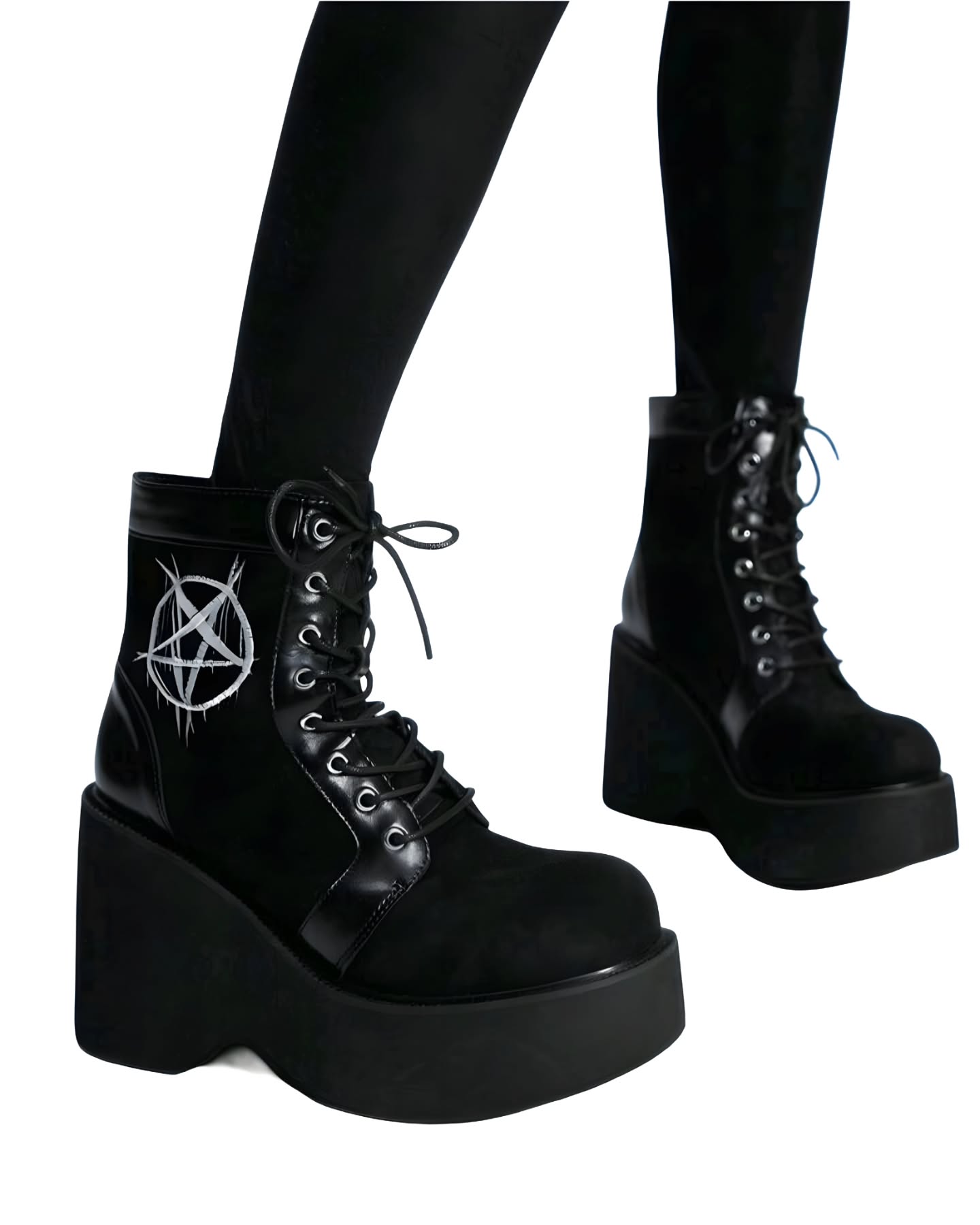 Botas negras gamuza con tacón y pentagrama
