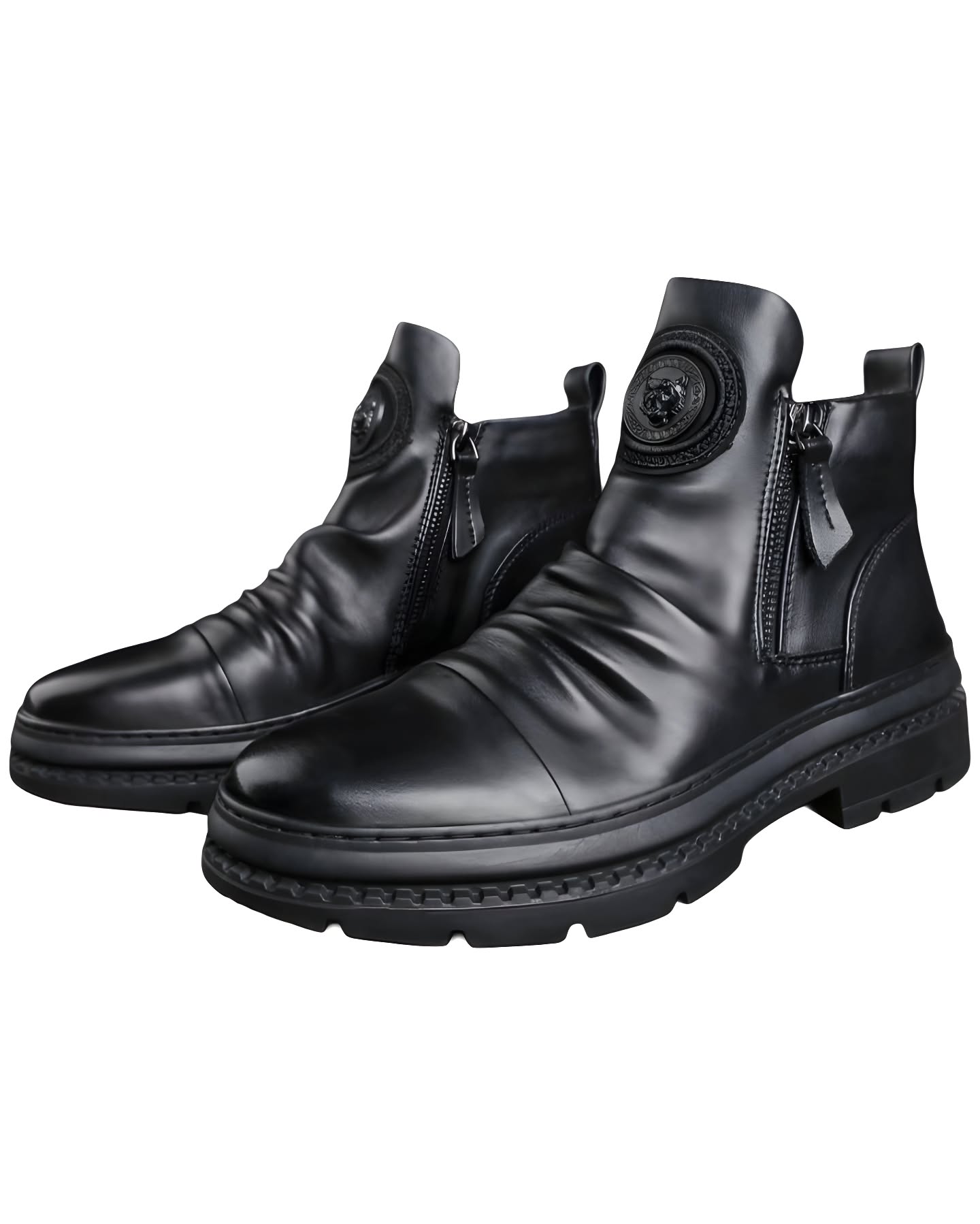 botas negras elegantes con logo león