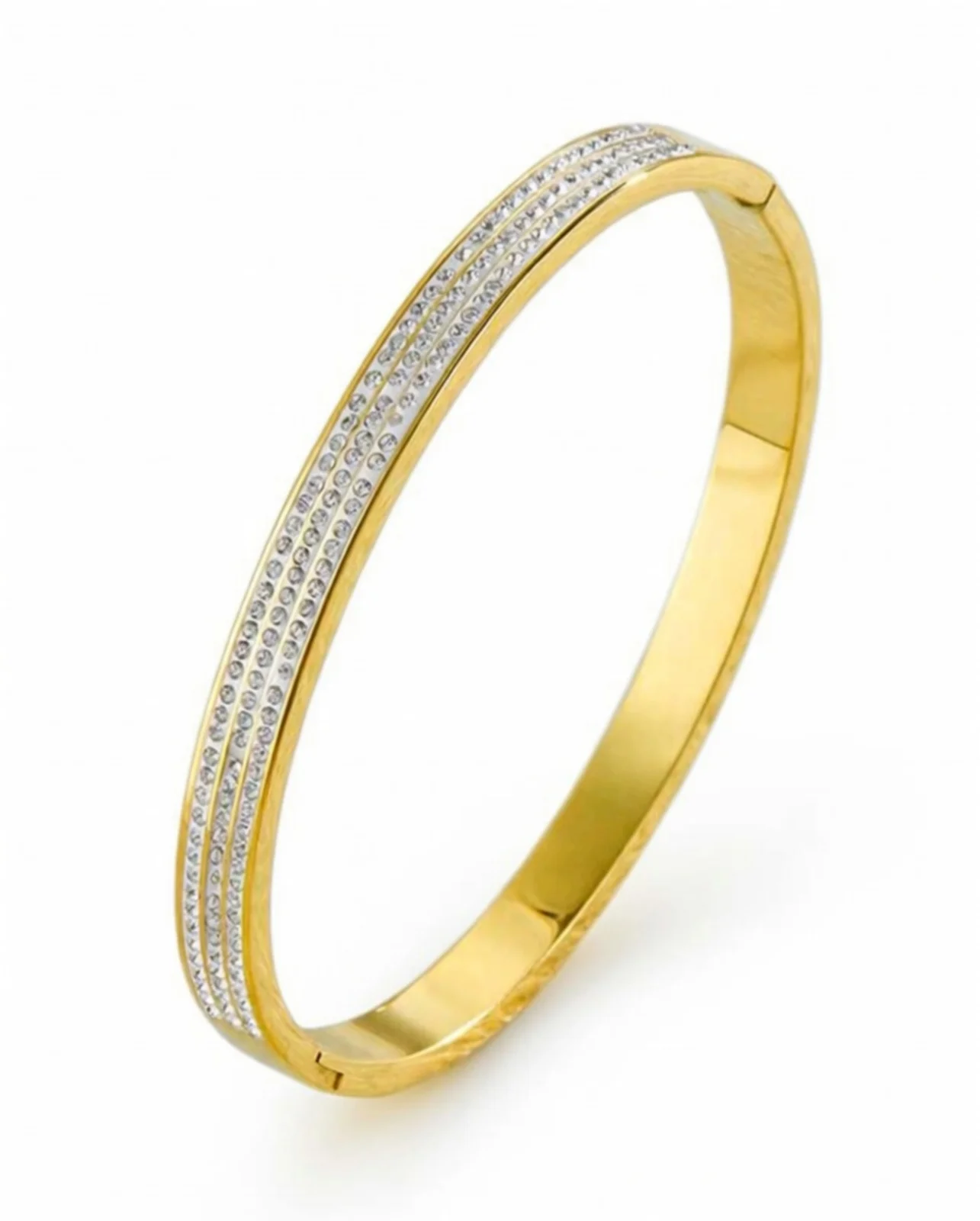 Pulsera De Acero Dorada Con Brillos Anchos