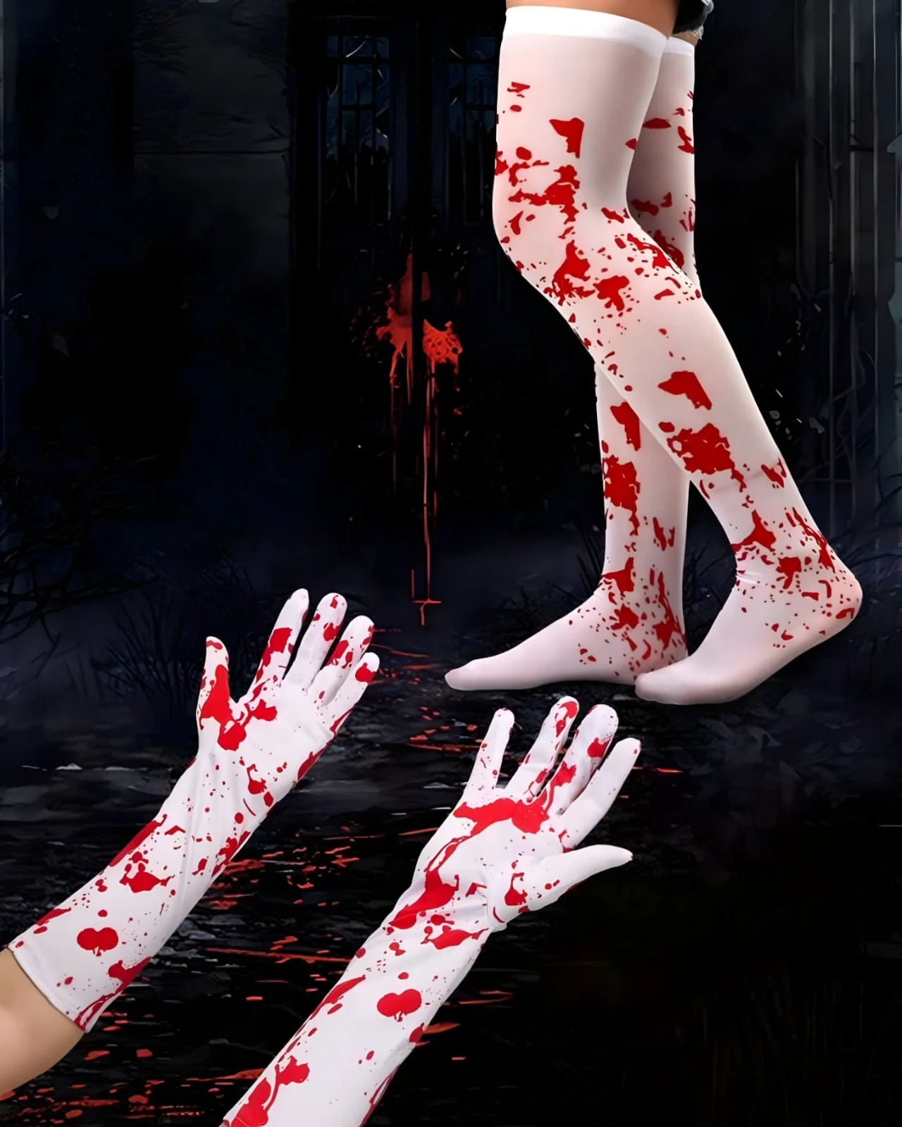 Juego De Guantes Y Medias Blancas Con Sangre