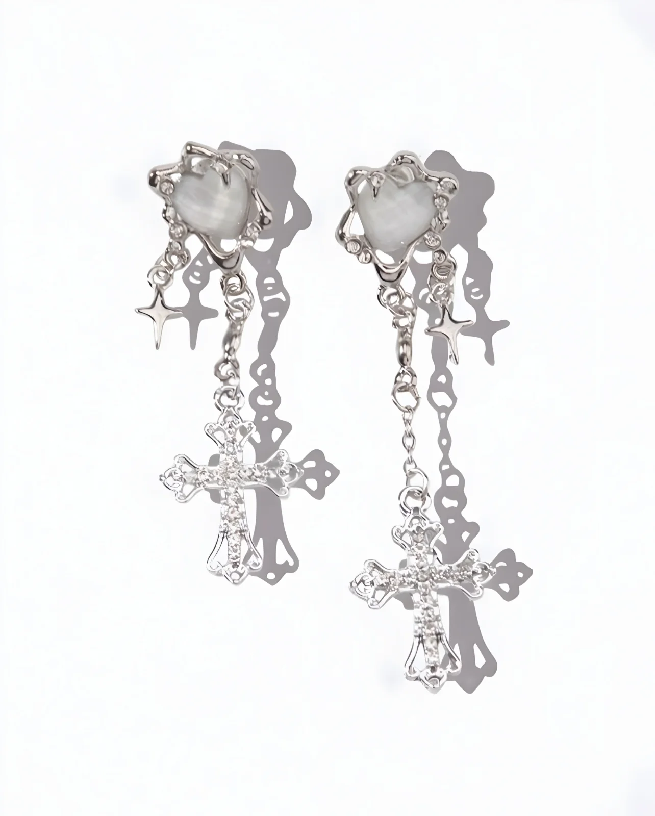 Aretes Plateados Y2K Con Cruz
