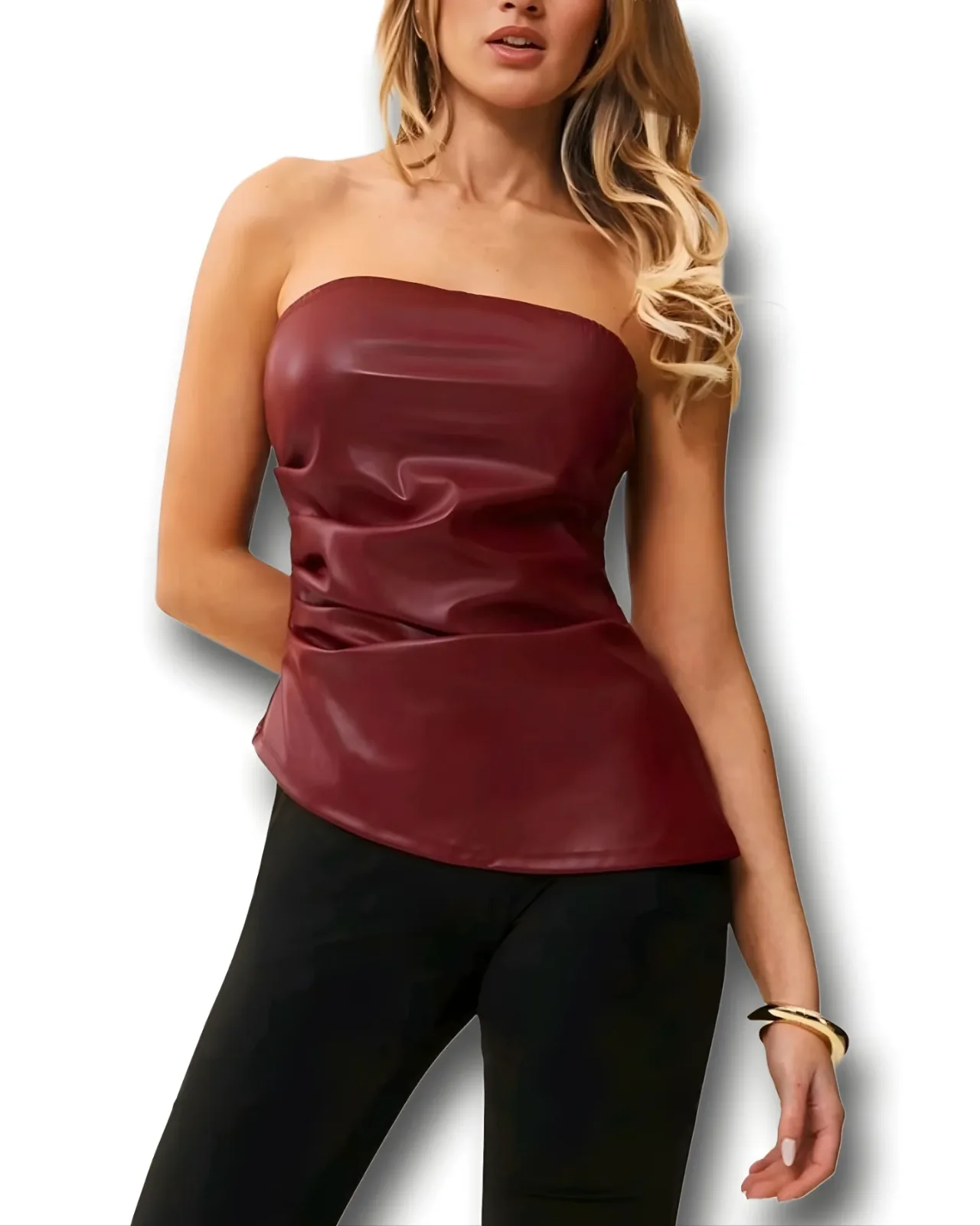 Top Sin Tiras Vinotinto De Cuerina
