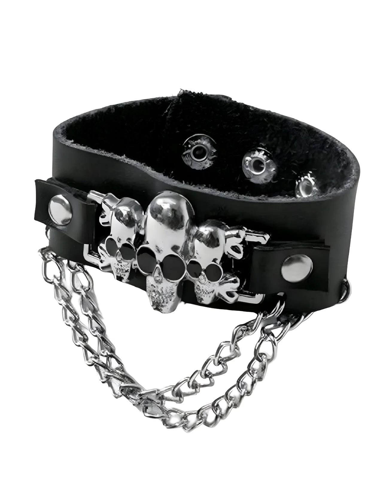 Pulsera De Cuerina Con Tachuelas 3 Calaveras